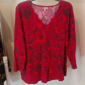 Cato Red and Black Paisley Top H10